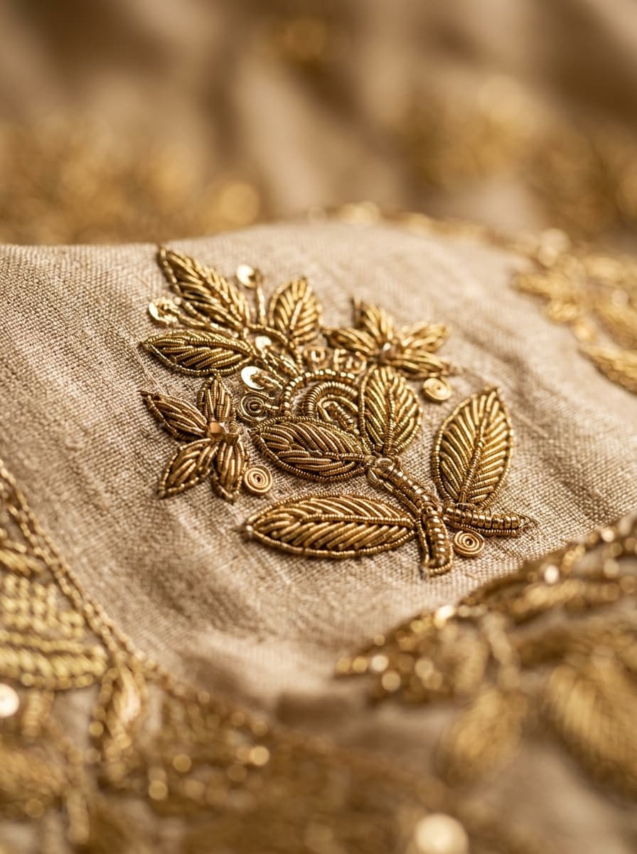 Intricate zardozi embroidery craftsmanship at Sivi