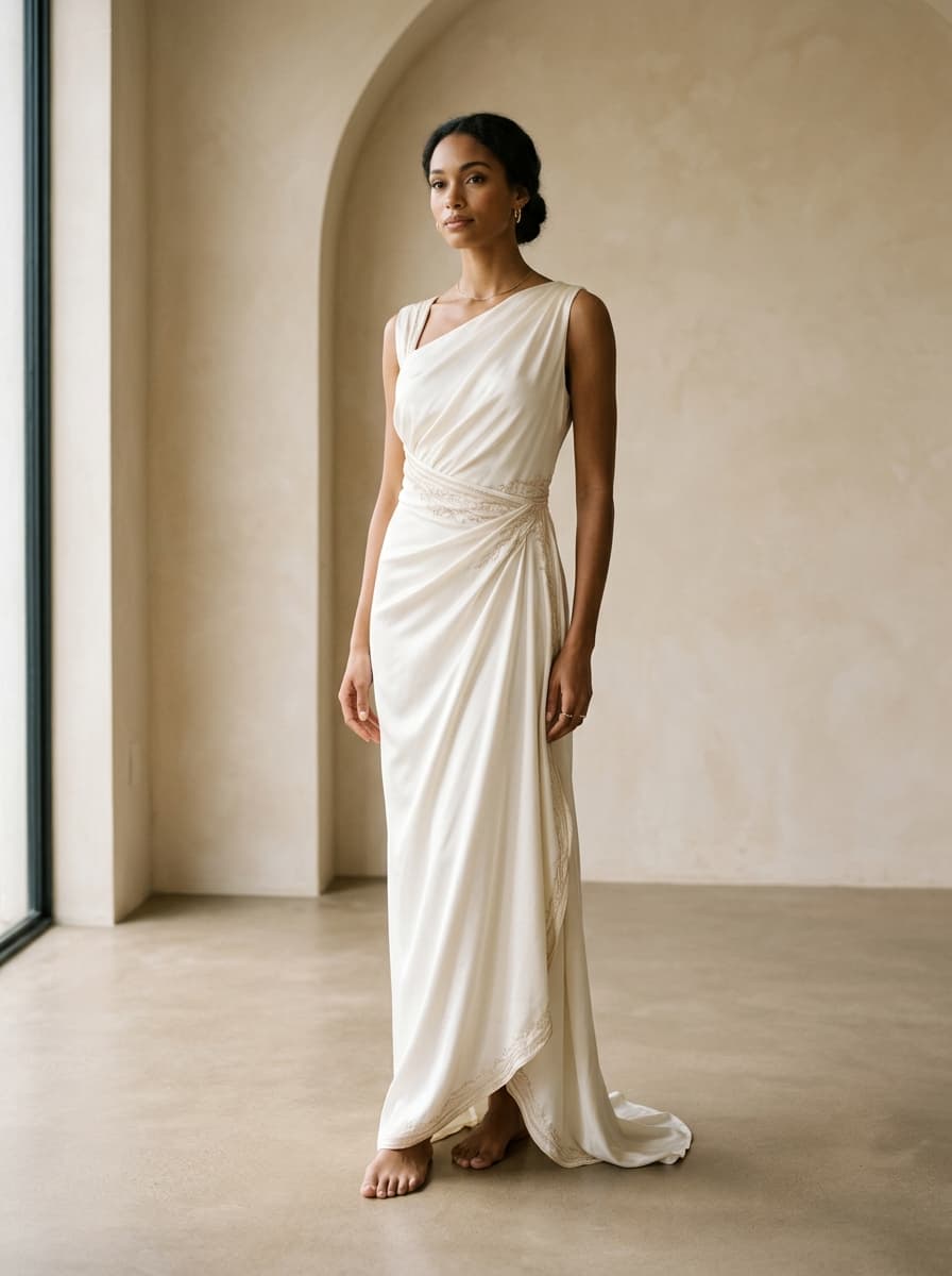 Silk Blend Asymmetric Draped Dress