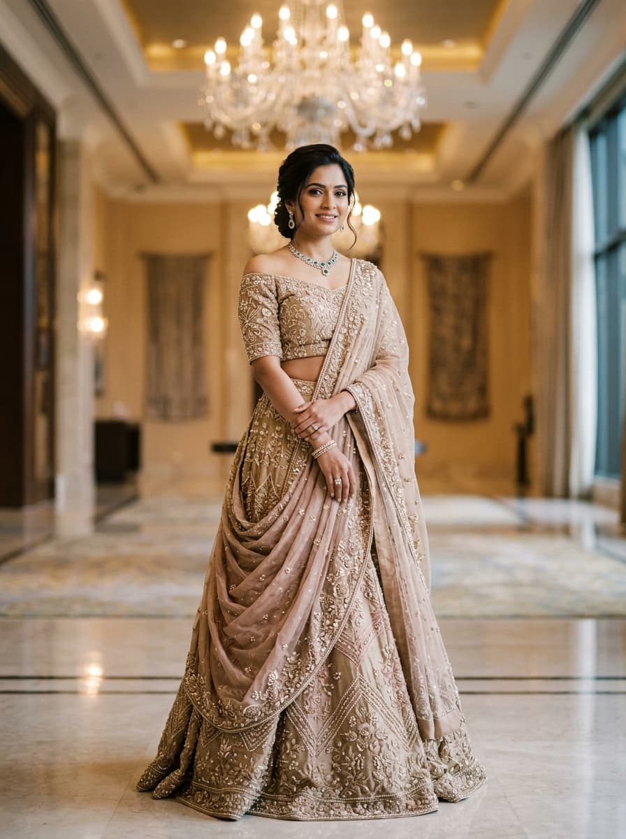 Champagne Gold & Blush Rose Draped Reception Ensemble